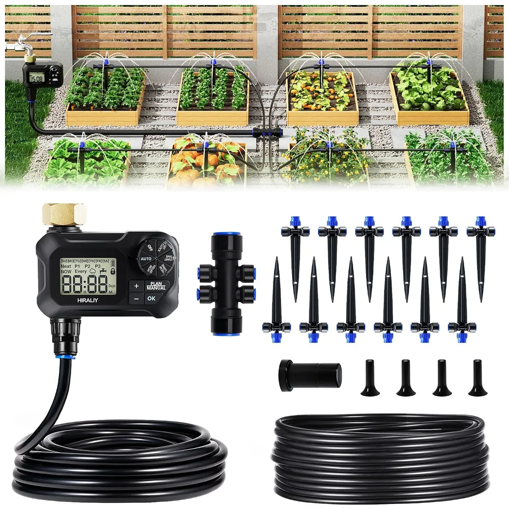 HIRALIY 50 ft Automatic Drip Irrigation Kit with Timer