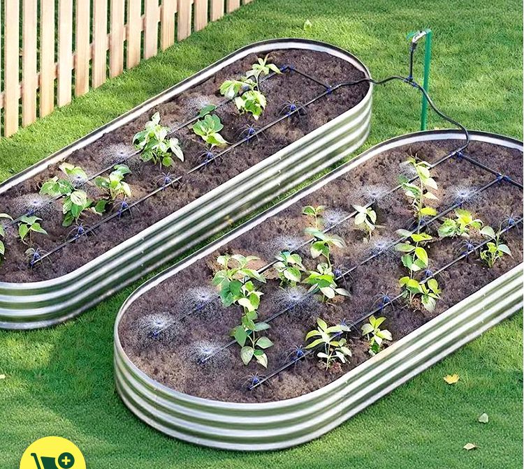 Raised Bed Drip Irrigation Kit with Timer in use