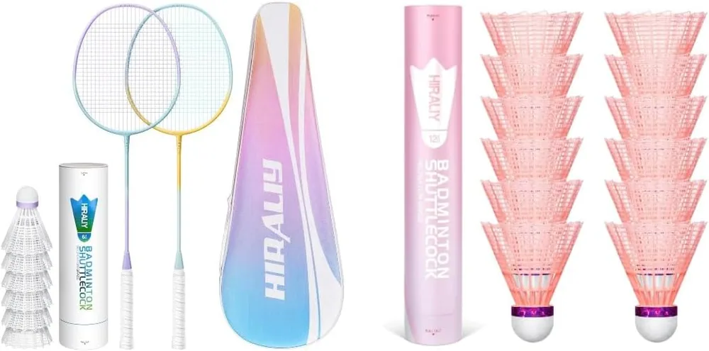 HIRALIY Pink Badminton Set with Shuttlecock Tubes