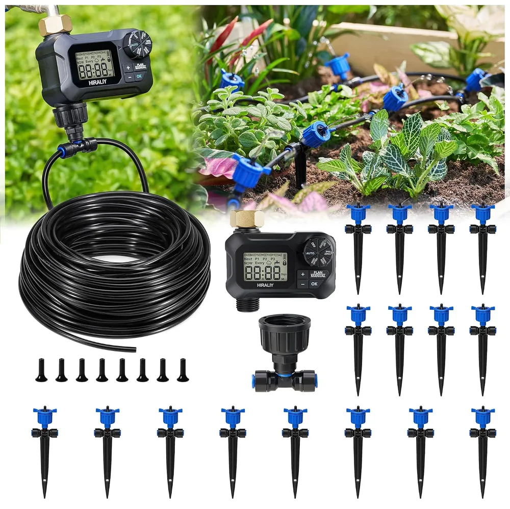 HIRALIY Raised Bed Drip Irrigation Kit with Timer